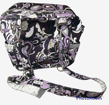 Ju-Ju-Be Purple Floral Convertible Diaper Bag 14" by 12" wide side pockets Strap