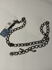 Nine West Gunmetal-toned Square Link Statement Belt Attached heart charm Sz L/XL