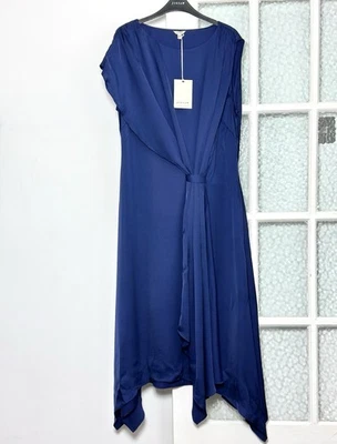 Jigsaw Drape Cape Midi Dress, Navy Blue Size 14 - Image 1 of 4