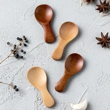 4Pcs Mini Wooden Spoons | Small Kitchen Spice Sugar Coffee Scoop UK