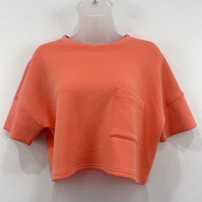 Spanx Air Essentials Cropped Pocket Tee M Coral Athleisure Comfort Stretch