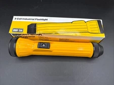 Vintage Yellow Bright Star Industrial Flashlight No. 2625 Made In USA 10" NOS