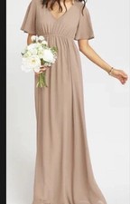 NWT Show Me Your Mumu Emily Maxi Dress /Empire Waist Beige/Taupe V Neck Sz Med