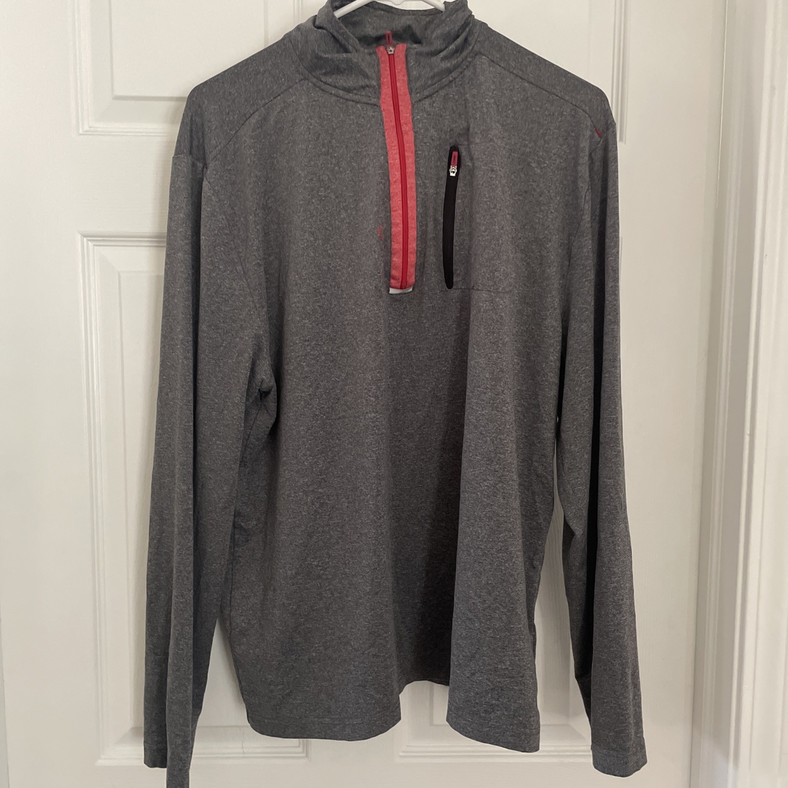 Reebok Medium Gray Quarter Zip Pullover With Red … - image 1