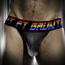 Fort Troff Men's Size 2XL Pride Jock 24 Black Pouch Rainbow Waistband Jockstrap