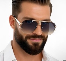 Fashion Sunglasses Unisex Pilot Style Gold Metal Rimless Shades Trendy Retro New