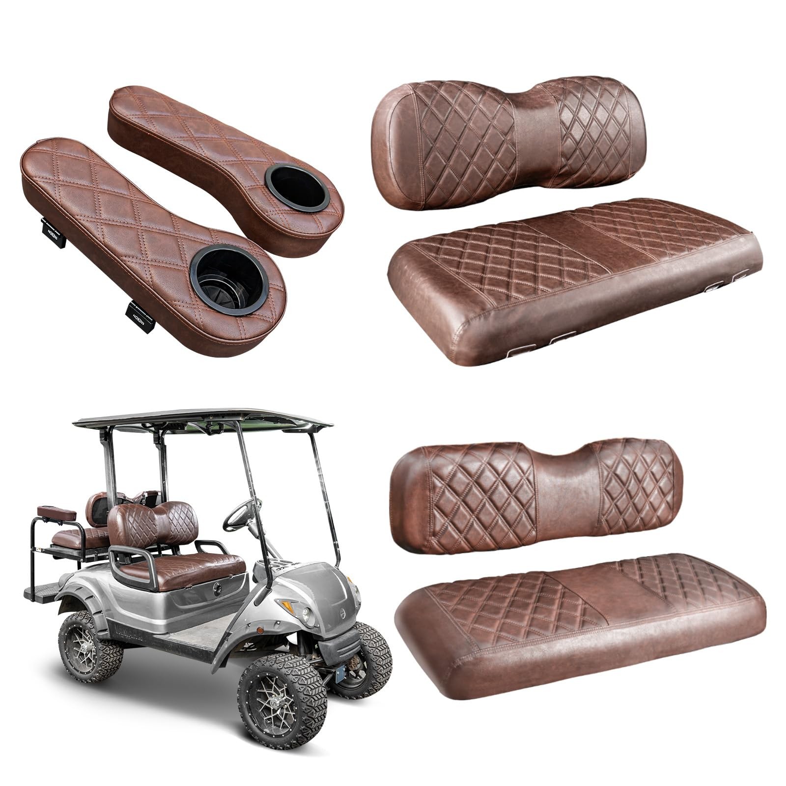 Cart Seat Covers Yamaha G29 Drive2 Vinyl Front Rear 1in Tube Brown Flipup