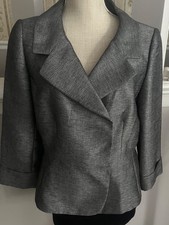 Tahari ASL Bloomingdales Womens Blazer Size 8 Metallic Silver black Jacket