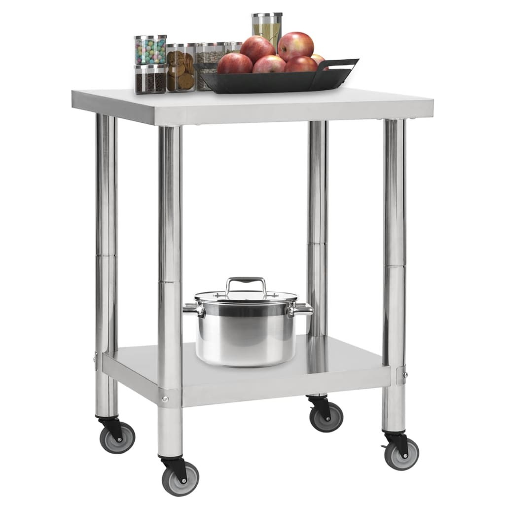 Tavolo da Lavoro Cucina con Ruote 80x45x85 cm in Acciaio Inox 2805527