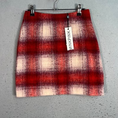 Minkpink Red Plaid Mini Skirt Womens Size XS Polyester Blend