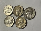 Lot Of 5 Five Washington 90% Silver Quarters #17306