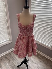 Windsor Cassie Corset Floral Jacquard Party Skater L Dress Pink White Floral NEW