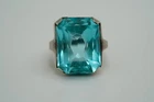 Vintage Blue Uranium Sterling Silver Glass Cocktail Ring Size 5.5 JB46