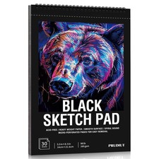30 Sheets Black Paper Sketchbook, 98lb/160gsm 5.5 8.5 Inch 1 pack , black