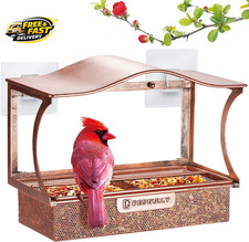 Window Bird Feeder, Metal - with Strong Suction Cups, Large Outdoor for