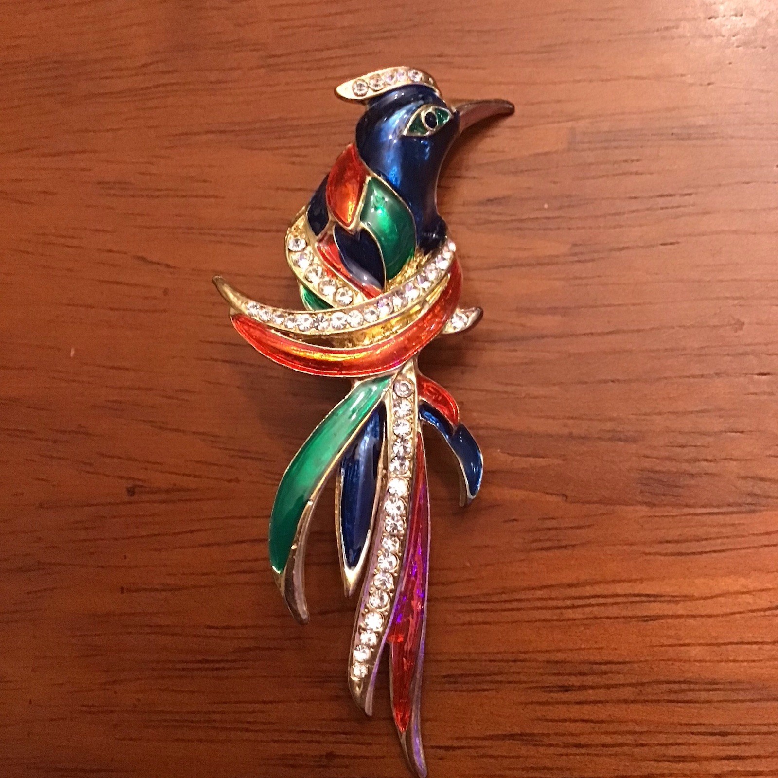 Vintage Bird of Paradise Brooch Peacock Colorful Enamel Gold Large