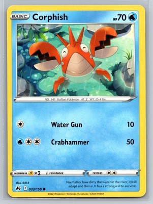 Corphish 033/159 Crown Zenith Pokemon TCG Card Water Basic Ruffian Crabhammer