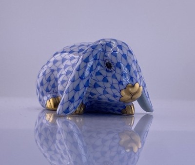 Herend Blue Fishnet Lop Eared Bunny Rabbit Porcelain Figurine New