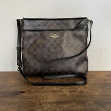 Coach Signature File Crossbody Leather Bag - Dark Brown/Black