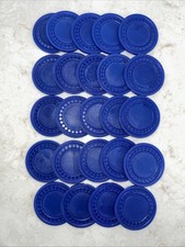 Zestaw 24 plastikowych żetonów do pokera vintage - niebieskie, diamentowy wzór.