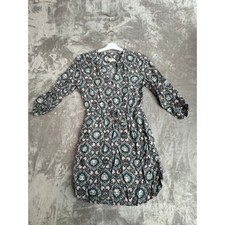 LOFT Petite Dress Floral Print Green Pink Black 3/4 Sleeve Cinched Waist S