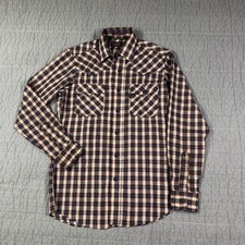 Vintage Levis Shirt Men Small Blue Orange Plaid Western Button Front USA 80s