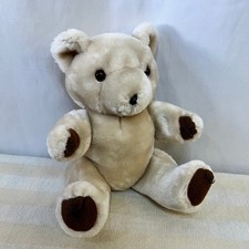 Teddy Bear Plush Beige Jointed 8" Seated Plastic Eyes Hard Body Stuffed Vintage 