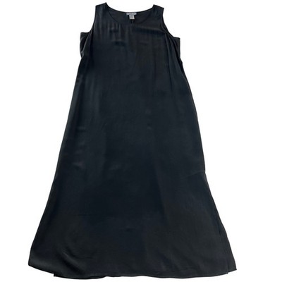 Simply Silk Black Sleeveless Silk Maxi Dress Flowy Minimalist Lagenlook XL