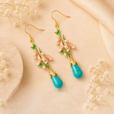Turquoise Boho Teardrop Floral Dangle Earrings 18K Gold Plated Hooks USA FREE