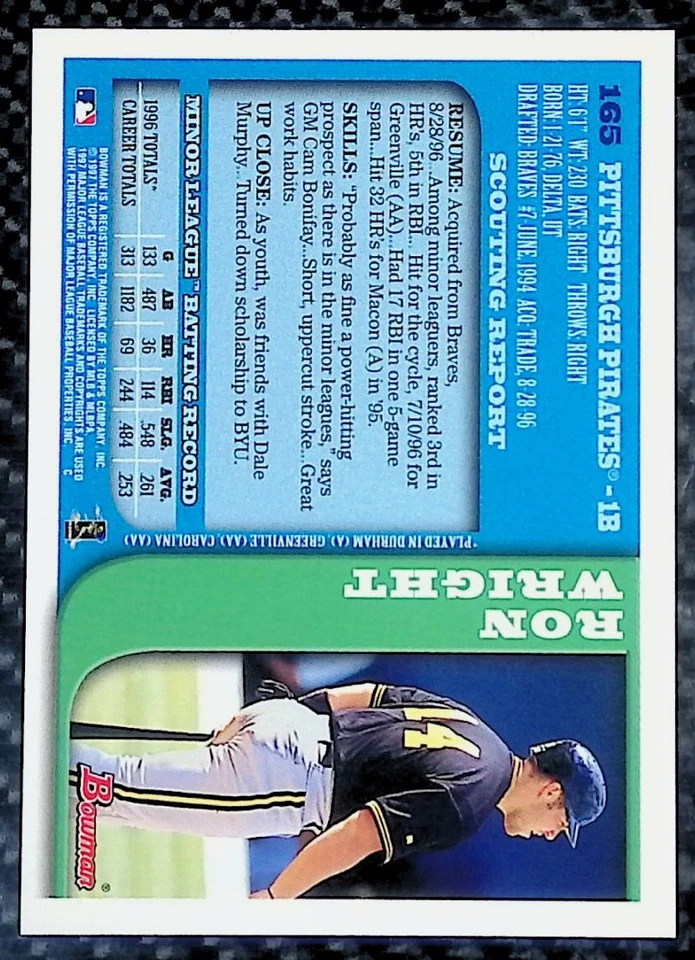 Ron Wright - 1997 Bowman #165 - Pittsburgh Pirates - Image 2 of 2