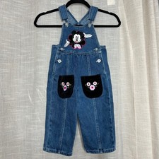 Y2K Vintage Disney Mickey Mouse Denim Overalls Floral Embroidered Velvet Size 2T