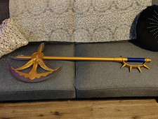 Fantasy Gold Silver Costume Axe Prop Polearm/Halberd with Blue Grip