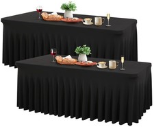 2 Pack Black Spandex Table Cloths - Fitted, Wrinkle Free, 6ft Rectangle Table...