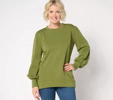 Belle by Kim Gravel TripleLuxe Fleece Button Sleeve Top Pine S New