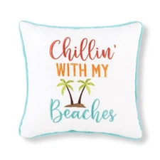 Chillin With My Beaches Embroidered Small Petite Throw Pillow, 10" x 10"