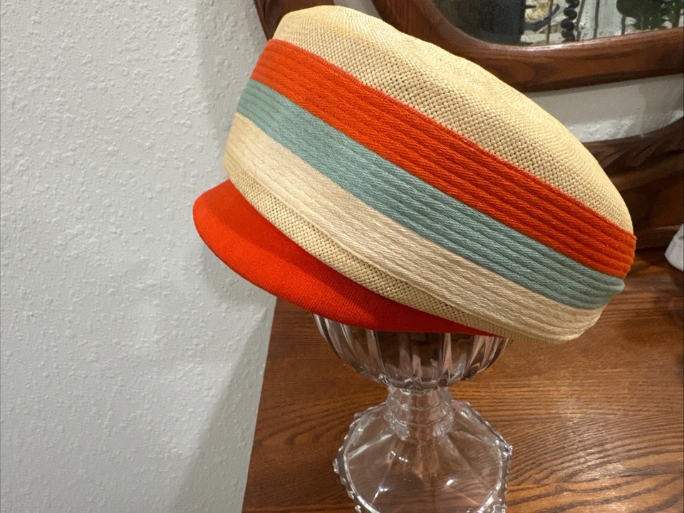Divertido sombrero Cloch vintage naranja azul beige pieza de época años 60’s Foto 2 de 4