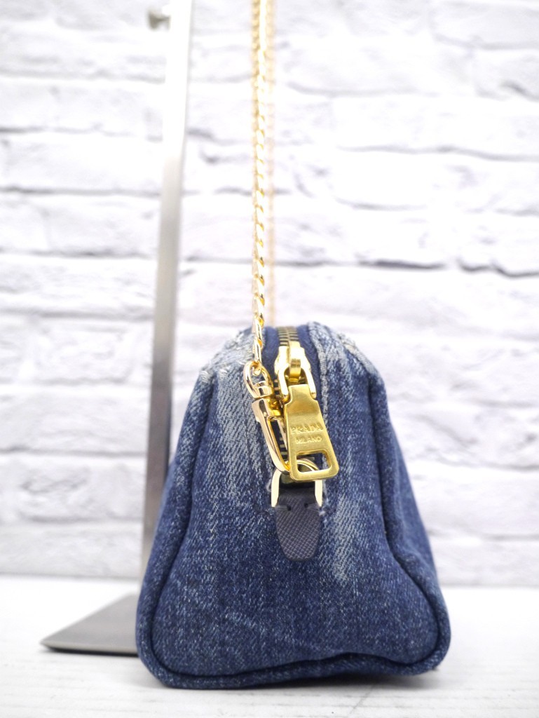 Authentic ◆ PRADA CANAPA vintage Denim Crossbody shoulder bag camera pouch Blue◆ thumbnail 4