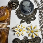 Vintage Jewelry Lot, Bake Light, Earrings& Bracelet, Rhinestones Bowlero, Cameo — photo 5