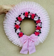 Coccarda ghirlanda bimba shabby fuoriporta fiocco nascita tulle Rosa Femmina