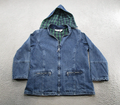 Vintage North Style Denim Chore Barn Coat Jacke Flanell gefüttert Kapuze Gr. L
