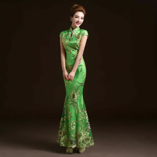 2021 Chinese Ball Gown Cheongsam QiPao Women Fishtail Evening Long Dress Wedding - 第 13/15 張圖片