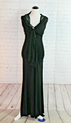 D ~ Alberto Makali Formal Evening Long Gown Embellished Beaded Black Sz 4 