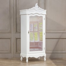 French Style Hardwood Carved White Single Door Full Mirrored Armoire Wardrobe