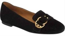 Tory Burch MARSDEN Black Suede Belted Gold Logo Flats Smoking Slipper Shoe 7.5 M