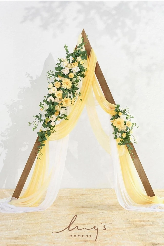 Ling's Moment Deluxe Yellow Artificial Wedding Arch Flowers with Drapes Kit - Image 3 of 4