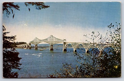 Coos Bay Bridge Vintage Natural Color C Card Postcard Oregon Kodachrome
