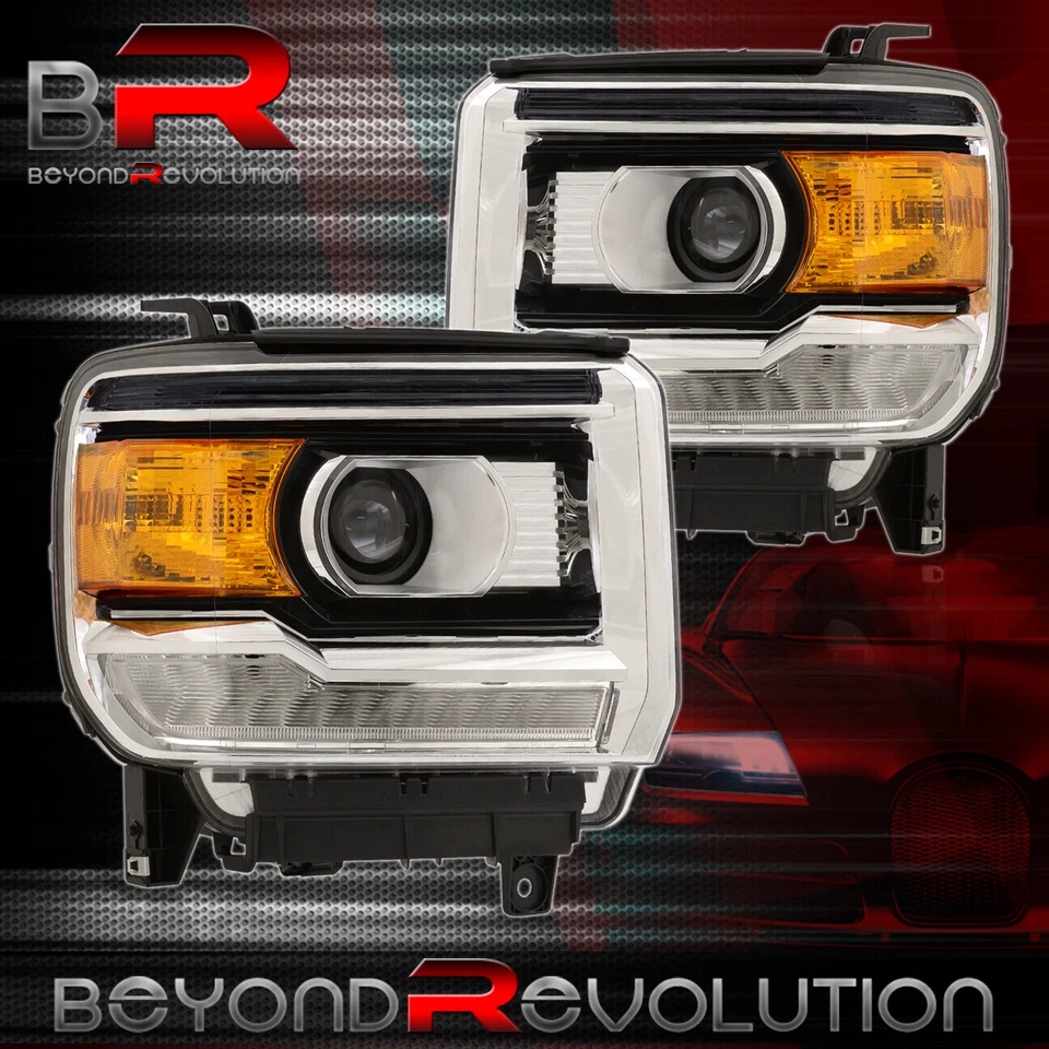 For 2014-2018 Sierra LED DRL Projector Headlight Pair Amber Signal Lamps Black — 第 4/4 张图片