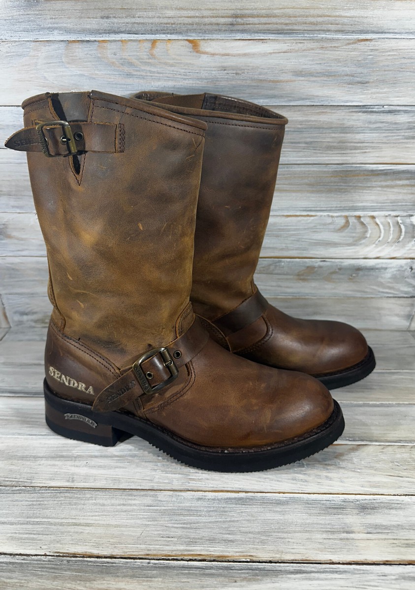 Sendra Boat Cowboy Leather Boots Brown Western Biker Motorcycle