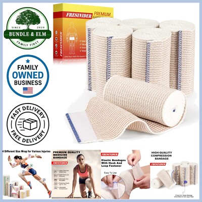 Elastic Bandage Wrap 4 inch Cotton Latex-Free Compression Support 6 Pack