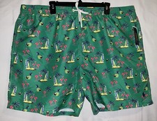 NWT Men  s Polo Ralph Lauren Green Tropical Print Lined Swim Trunks 3XB Big